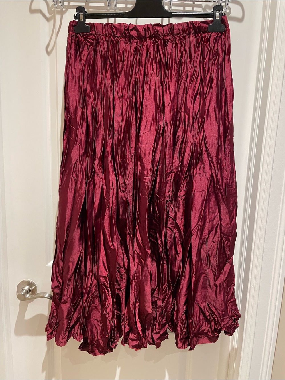Crinkled Satin Maxi Skirt in Deep Burgundy